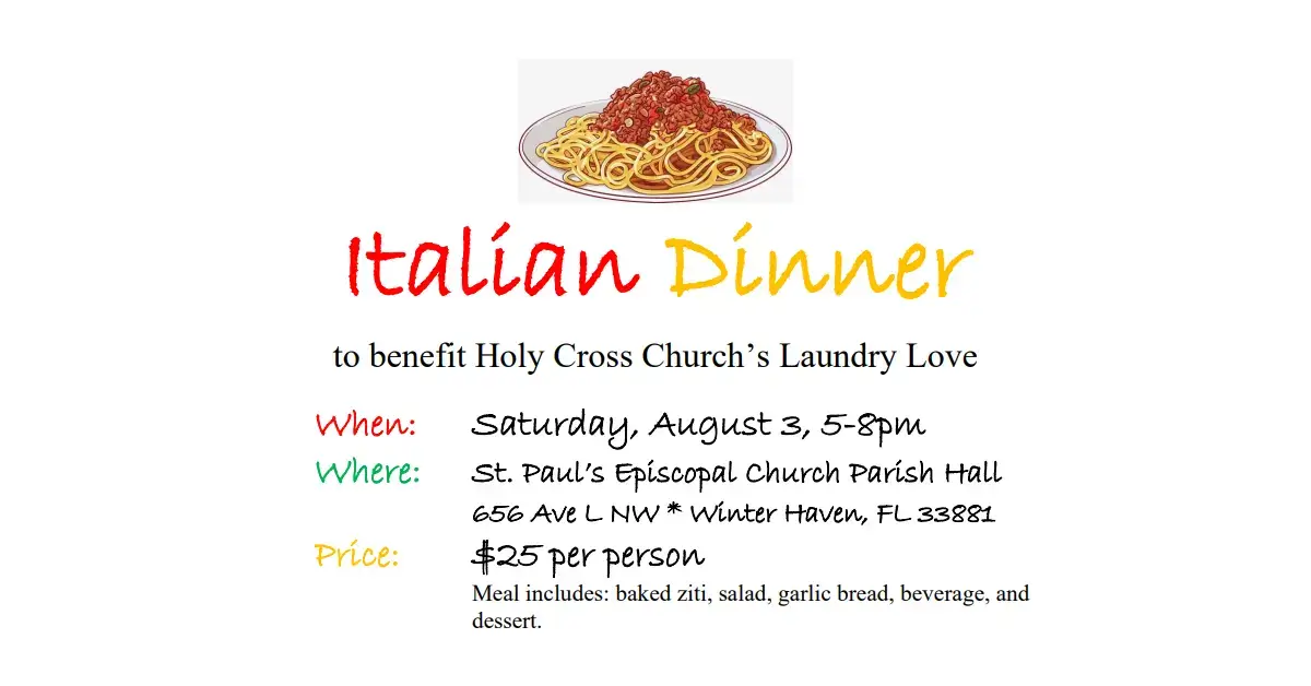 Italian Dinner to benefit Holy Cross Church's Laundry Love