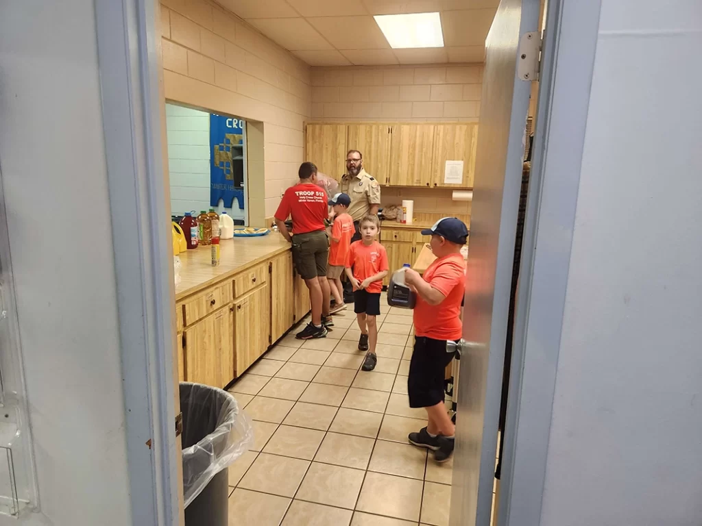 Cub Scout Pack 515 and Leaders preparing the pancake supper.